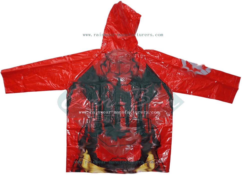 Red PVC shiny raincoat-waterproof rain gear-hooded rain jacket